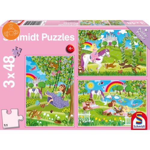 Princess in the castle garden, 3x48 db (56225) - Puzzle - Kirakó
