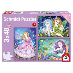   Schmidt Spiele Princess, fairy and mermaid 3x48 db (56376) Gyerek Kirakó
