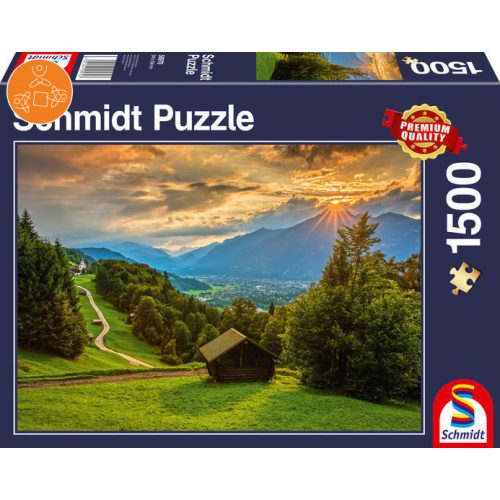 Sunset over the mountain village of Wamberg, 1500 db (58970) - Puzzle - Kirakó