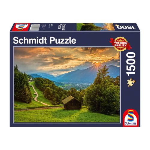  Schmidt Spiele Sunset over the mountain village of Wamberg, 1500 db (58970) Kirakó