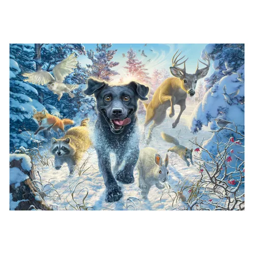  Hundeliebe, schwarzer Labrador im Schnee (58558) Kirakó MARK FREDRICKSON 1000 db - Schmidt Spiele