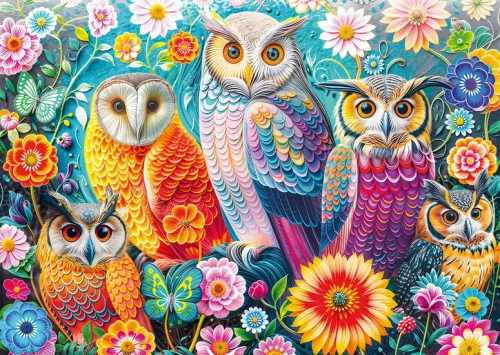  Owls and flowers (58058) Kirakó 1000 db - Schmidt Spiele